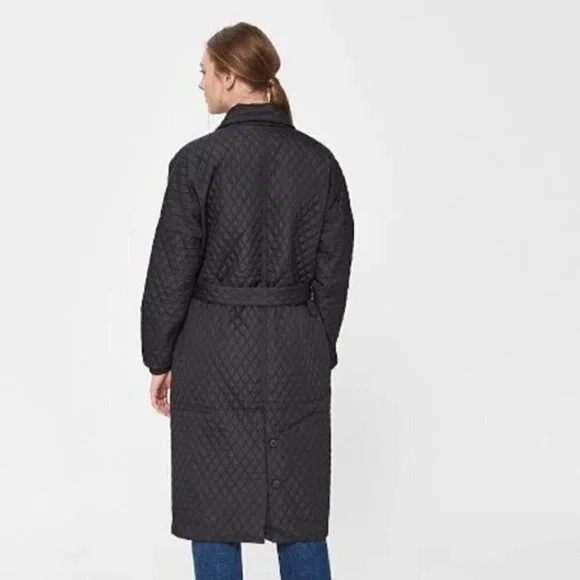 Just Female Black Quilt Maxi Coat Size XS NWT $175 - Picture 4 of 11